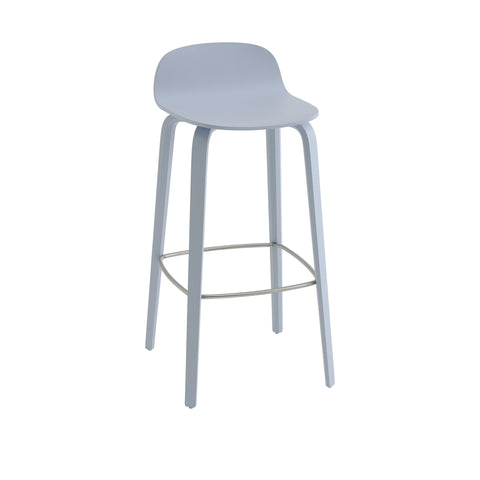 Muuto Visu Bar Stool 75 cm with wood base in light blue, modern Scandinavian bar seating
