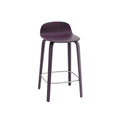 Muuto Visu Counter Stool 65 cm with wood base in dark plum, contemporary Scandinavian counter-height stool