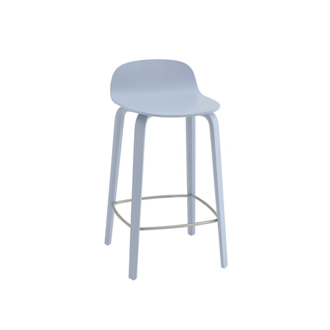 Muuto Visu Counter Stool 65 cm with wood base in light blue, modern Scandinavian counter seating