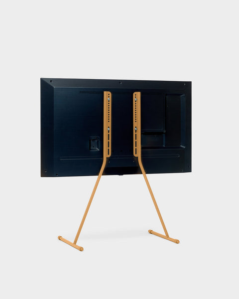 Pedestal Viva TV Stand in Apricot, steel TV floor stand, seen from behind showing the mounting bar