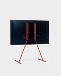 Pedestal Viva TV Stand in Burnin' Red, steel TV floor stand, seen from behind showing the mounting bar