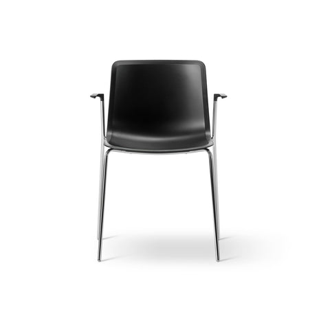Black Pato Armchair with armrests and slim chrome four-leg frame
