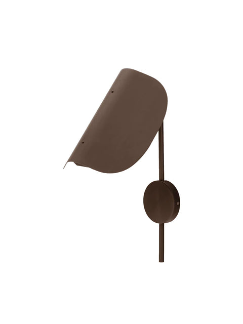 Audo Copenhagen Wing Wall Lamp in bronzed aluminium, curved shade above a round wall mount