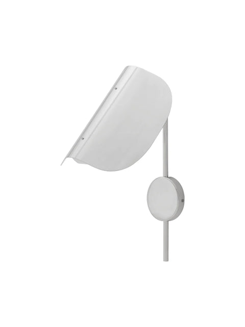 Audo Copenhagen Wing Wall Lamp in polished aluminium, curved shade over a slim wall-mounted stem