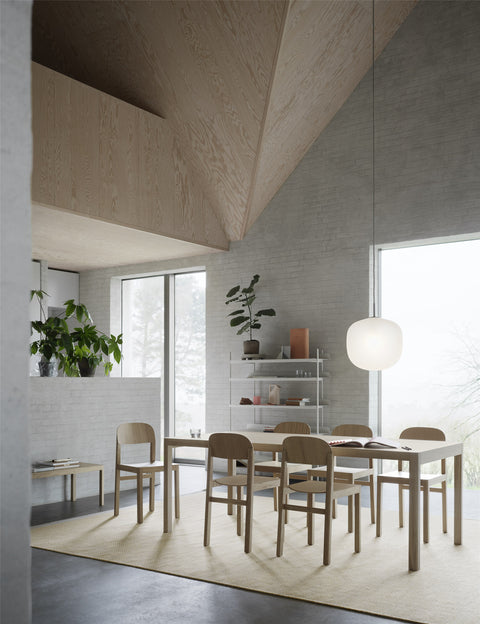 workshop dining table and workshop dining chairs by muuto