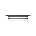 Daybench Jumbo by Blu Dot in Oxblood with Oblivion legs, low front view
