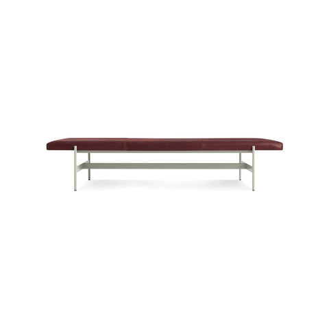 Daybench Jumbo by Blu Dot in Oxblood with Putty legs, low front view