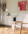 scandinavian modern interior with lounge chair and 