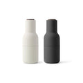 Audo Copenhagen Bottle Grinder, 2 PCS in Carbon and Ash with Walnut Lid, pair packshot on white