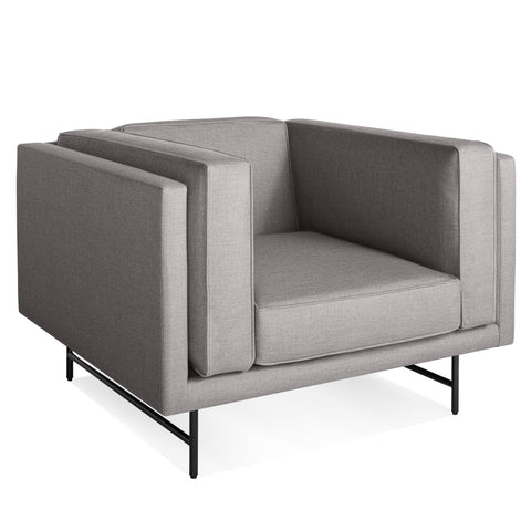 Blu Dot Bank Lounge Chair in Vern Grey with blackened metal legs three-quarter view on white background