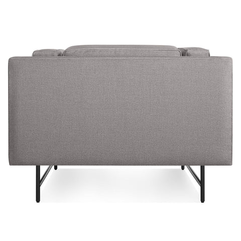 Blu Dot Bank Lounge Chair in Vern Grey with blackened metal legs rear view on white background