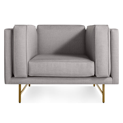 Bank Lounge Chair by Blu Dot in Vern Grey upholstery with brass legs