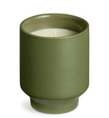 Lost in the Mild Outdoor Candle by Blu Dot in Olive painted ceramic vessel, small size, front view with lid on