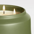 Lost in the Mild Outdoor Candle by Blu Dot, large size in Olive ceramic vessel, 4-wick detail with plant-based wax lit