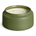 Lost in the Mild Outdoor Candle by Blu Dot in Olive painted ceramic vessel, large size, top view with lid off