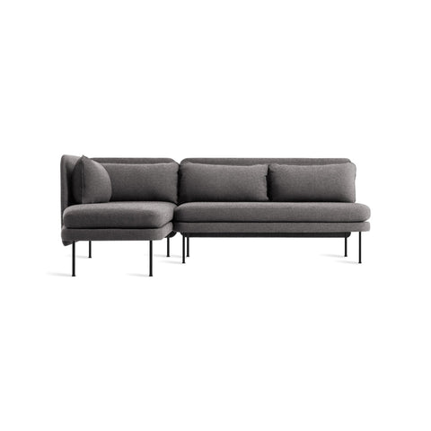 Bloke Armless Sofa With Chaise by Blu Dot in Gabro Grey, left-facing, low front view