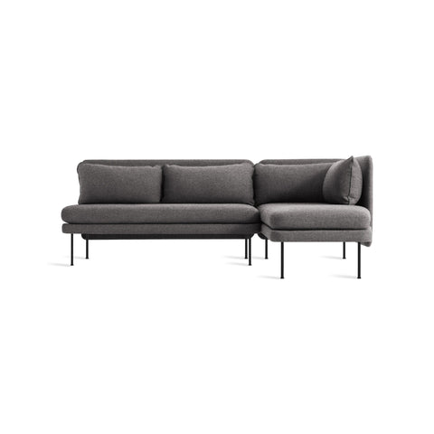 Bloke Armless Sofa With Chaise by Blu Dot in Gabro Grey, right-facing, low front view