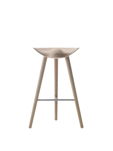 Audo Copenhagen ML42 Stool, Counter & Bar Height Bar in Natural Oak and Stainless Steel, packshot on white