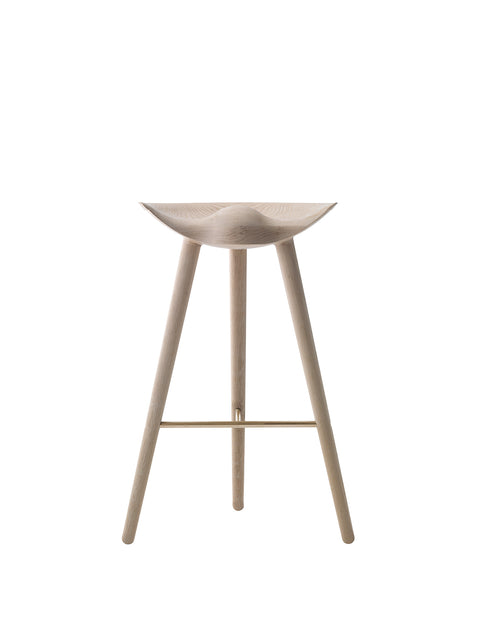 Audo Copenhagen ML42 Stool, Counter & Bar Height Bar in Natural Oak and Polished Brass, packshot on white
