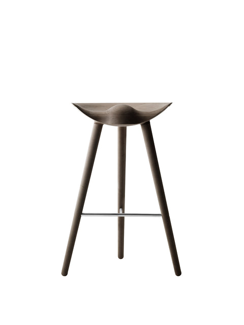 Audo Copenhagen ML42 Stool, Counter & Bar Height Bar in Brown Oiled Oak and Stainless Steel, packshot on white