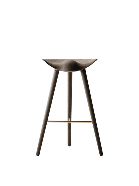 Audo Copenhagen ML42 Stool, Counter & Bar Height Bar in Brown Oiled Oak and Polished Brass, packshot on white