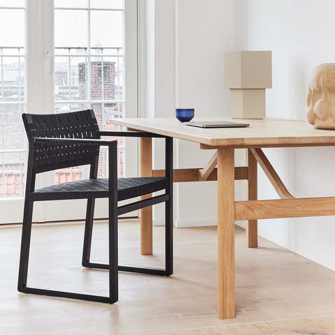 BM62 Dining Chair by Borge Mogensen in Black Lacquered Oak and Black Linen Webbing by Fredericia