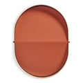 Blu Dot Binwell Wastebasket in Blush overhead view showing two-tone swing-top lid
