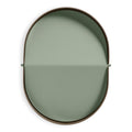Blu Dot Binwell Wastebasket in Dark Olive overhead view showing two-tone swing-top lid