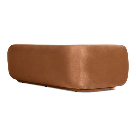 Blu Dot Bustle 101" Sofa in copper velvet three-quarter rear view on white background