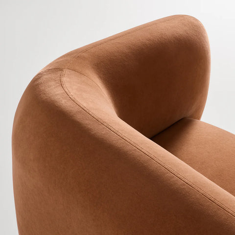 Blu Dot Bustle 101" Sofa in copper velvet detail shot showing curved wraparound backrest