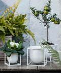 white metal flower pots by audo copenhagen