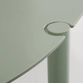 Comeuppance Round Dining Table by Blu Dot in Grey Green, tabletop leg connection detail
