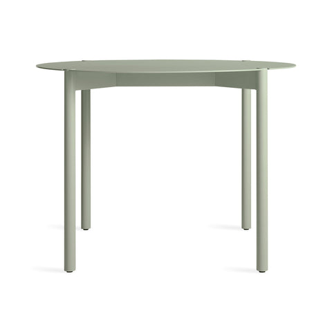 Comeuppance Round Dining Table by Blu Dot in Grey Green powder-coated aluminum, 42" round, 3/4 view
