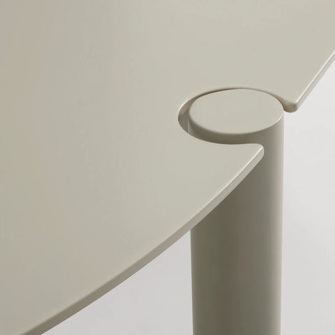 Comeuppance Round Dining Table by Blu Dot in Putty, tabletop leg connection detail