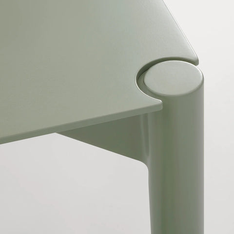 Blu Dot Comeuppance dining table leg detail in Grey Green