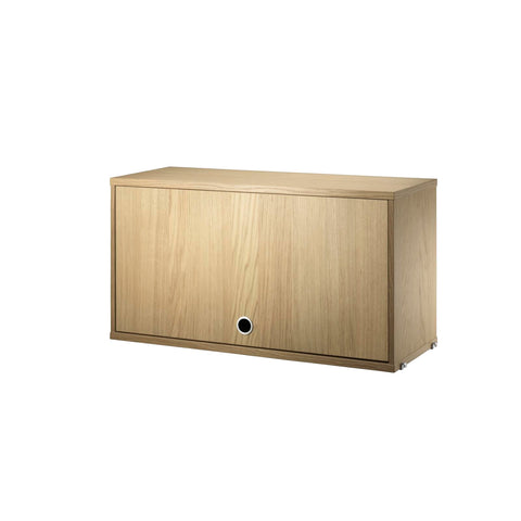 String® System cabinet with flip door in oak wood, 22.8 x 11.8 inches, Scandinavian modular shelving