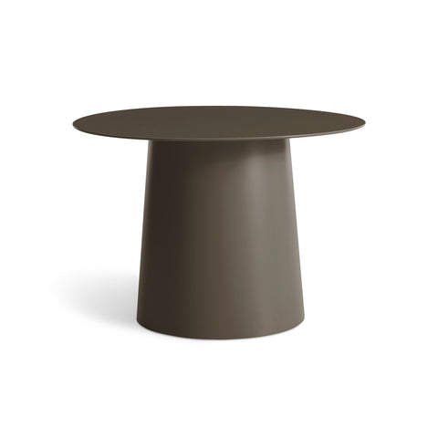 modern circle low side table by Blu Dot in dark olive