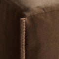 Blu Dot Cleon 74" Sofa in coffee velvet close-up detail showing velvet texture and zig-zag seam stitching
