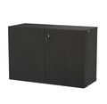 String® System cabinet with lock in black stained ash finish, modern secure storage for modular shelving