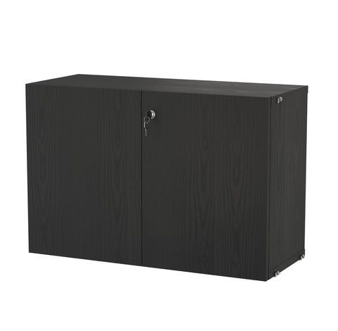 String® System cabinet with lock in black stained ash finish, modern secure storage for modular shelving