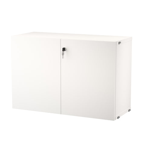 String® System cabinet with lock in white finish, versatile secure storage for customizable shelving