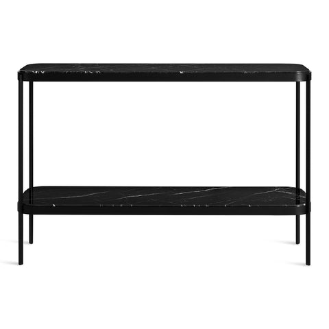 comehither console table by Blu Dot in black powder coated steel and black marble