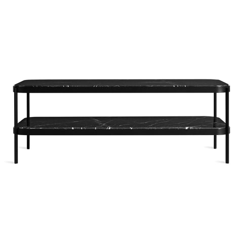 comehither coffee table by Blu Dot in black powder coated steel frame and black marble top
