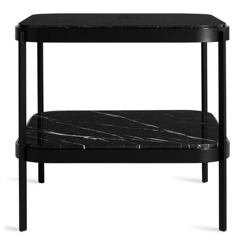 comehither side table by Blu Dot in black powder coated steel frame and black marble