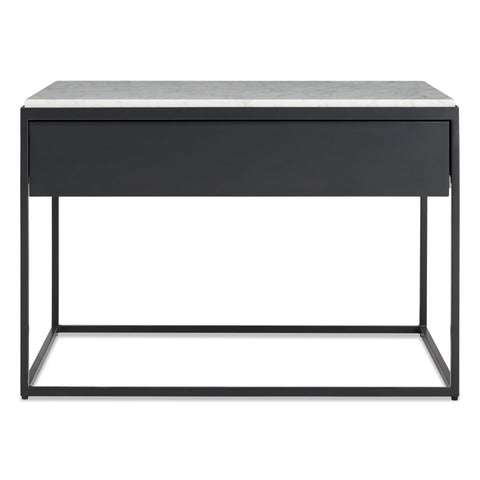 Construct Nightstand by Blu Dot in black powder coated steel frame and white marble top 