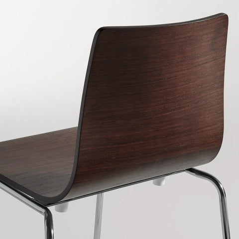 Blu Dot Chair Chair in Graphite on Oak detail shot showing bent plywood back and chrome leg joinery