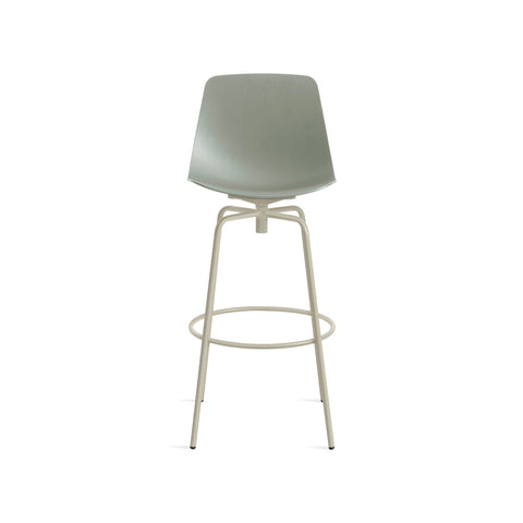 Clean Cut Swivel Stool by Blu Dot in Grey Green, barstool height, low front view