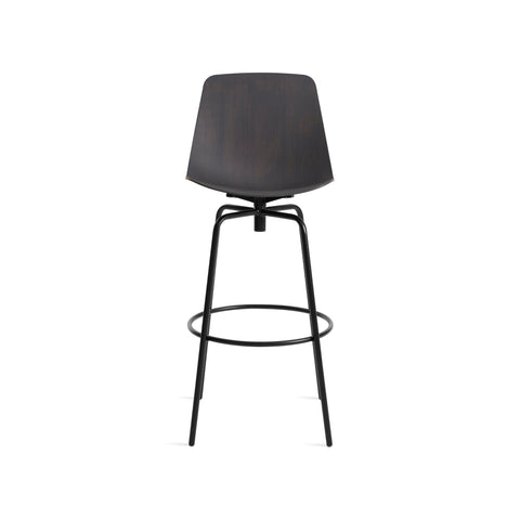 Clean Cut Swivel Stool by Blu Dot in Oblivion, barstool height, low front view