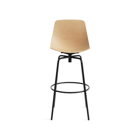 Clean Cut Swivel Stool by Blu Dot in White Oak, barstool height, low front view