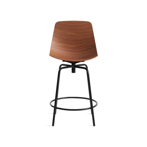 Clean Cut Swivel Stool by Blu Dot in Walnut, counter stool height, low front view